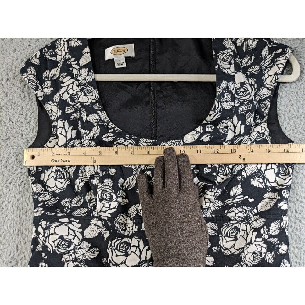 Talbots Dress Womens 4 Roses Boho Floral Black White Cotton Stretch Pockets - Picture 6 of 16